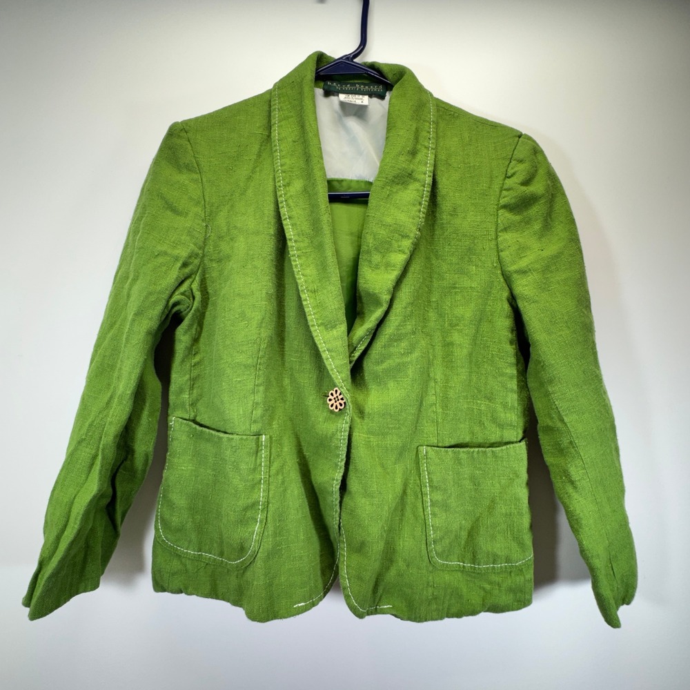 VTG Harve Benard 100% Linen Green Blazer 3/4 Sleeve Womens Size 8 Easter Summer